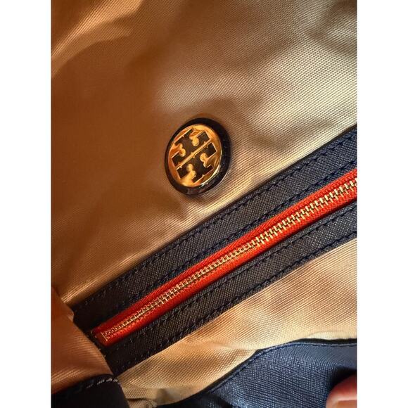 TORY BURCH Dena dark blue orange nylon drawstring flap backpack main image 2